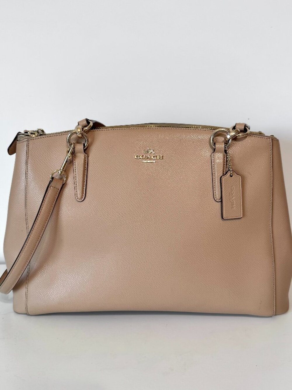 Coach Crossgrain Leather Christie Carryall Purse F57523 Beechwood Tan Handbag